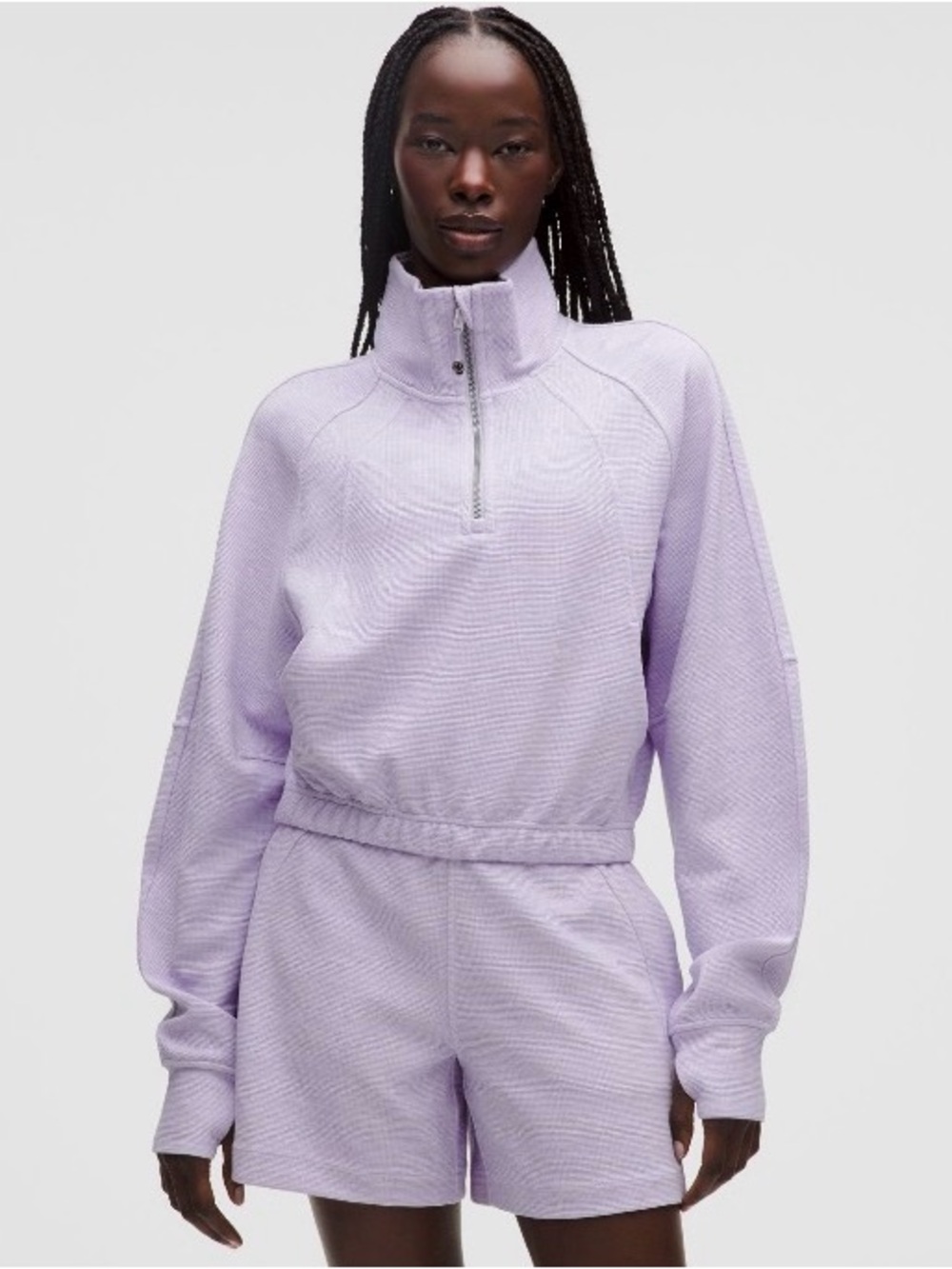 Scuba Cropped Funnel-Neck Half Zip - Waffle